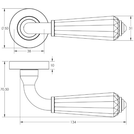 Fluted Door Handle on Rose Glass/Polished Chrome - Image 2