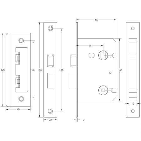 Jedo Kontrax Bathroom locks with Square Forend & Radiused Strike Plate 65mm Black - Image 2