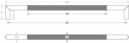Three One Six Mitred Diamond Pull Handles 600x25mm Bolt Through in Black - Image 2