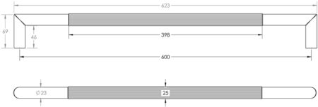 Three One Six Linear Pull Handles 600x25mm Bolt Through Black - Image 2