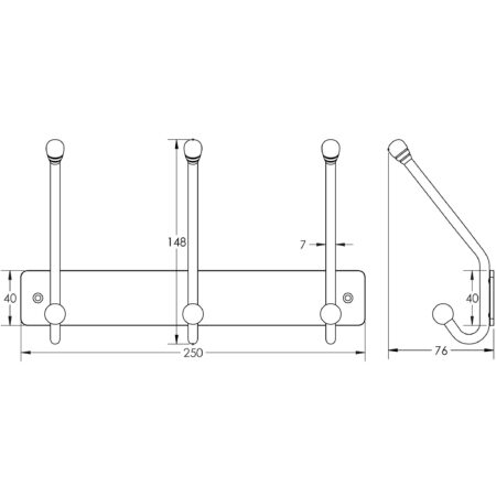 Stainless Steel Multi Hook Units 250mm Satin Stainless Steel - Image 2