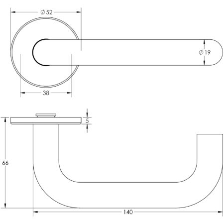Frelan Orbit 19mm Door Handle on 5mm Sprung Rose Grade 304 Satin Stainless Steel - Image 2