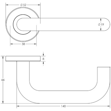 Orbit 19mm Door Handle on 8mm Sprung Rose Grade 304 Satin Stainless Steel - Image 2