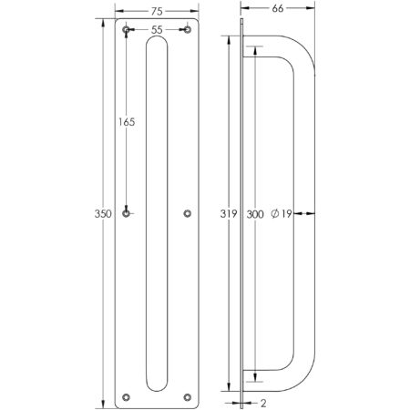 Stainless Steel Pull Handles w/ Plate 300x19mm Satin Stainless Steel - Image 2