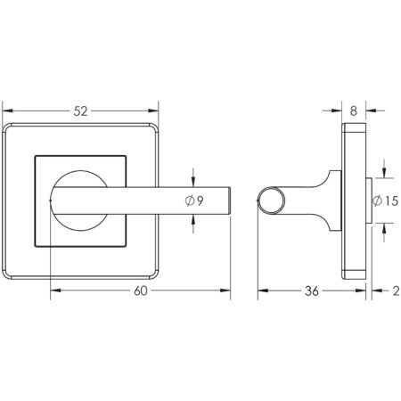 JSS356 Satin Stainless Steel Square Easy Turn & Release - Image 2