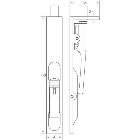 Stainless Steel Lever Action Flushbolts Square Forend 150x20mm Satin Stainless Steel - Image 2