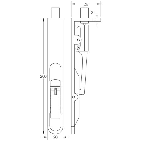 Lever Action Flushbolts Radiused Forend 203x20mm Satin Stainless Steel - Image 2