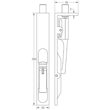 Stainless Steel Lever Action Flushbolts Square Forend 305x20mm Satin Stainless Steel - Image 2