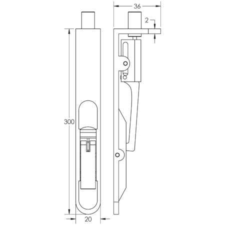 Lever Action Flushbolts Radiused Forend 300x20mm Satin Stainless Steel - Image 2