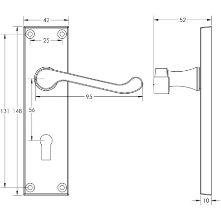 Frelan Victorian Scroll Door Handle on Euro Profile Lockplate Polished Brass - Image 2