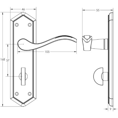 Paris Suite Door Handles on Bathroom Plate Polished Chrome - Image 2
