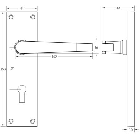 Victorian Straight Door Handle on Lockplate Polished Chrome - Image 2