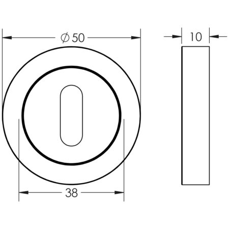 Frelan Jedo Designer Standard Keyway Escutcheons on 50mm Round Rose Satin Chrome - Image 2
