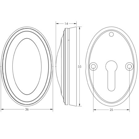 Jedo Lined Oval Covered Escutcheon 36x55mm Polished Nickel - Image 2