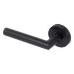 BLU KM060C Mitre Lever Door Handle on Round Rose 52mm Projection Version 55 x 10.5mm 316 Stainless Steel Matt Black Lacquer Finish