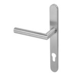 BLU Mitre Lever Door Handle on Backplate (Unsprung) Euro Backplate 28 x 249 x 8mm 316 Satin Stainless Steel