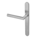 BLU Mitre Lever Door Handle on Backplate (Unsprung) Blank backplate 28 x 249 x 8mm 316 Satin Stainless Steel