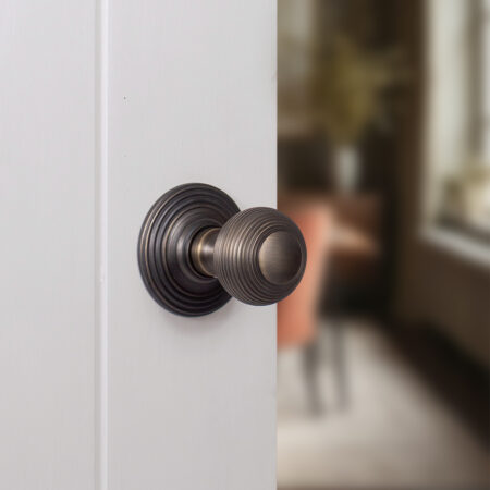 Old English Ripon Door Knob Pack (Latch Set - 3" HD Latch, 3" Fire Rated Hinges x3) - Urban Bronze - Image 6