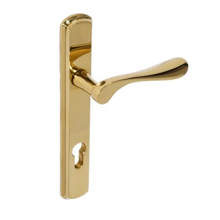 BLU Regent 092 Left Hand Multipoint Door Lock Handle Dual Sprung 316 Grade Stainless Steel PVD Polished Brass Finish