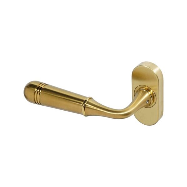 BLU TBH095 Opera Lever on Backplate Multipoint Door Lock Handle Universally Handed 316 Stainless Steel PVD Satin Brass Finish