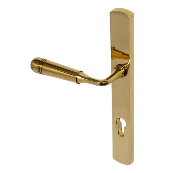 BLU Opera 095 Multipoint Door Lock Handle Dual Sprung 316 Grade Stainless Steel PVD Polished Brass Finish