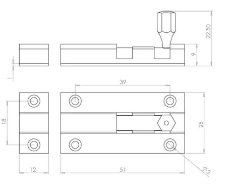 Jedo Brass Straight Barrel Bolts 50x25mm Polished Chrome - Image 2