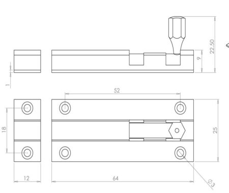 Jedo Brass Straight Barrel Bolts 64x25mm Polished Chrome - Image 2