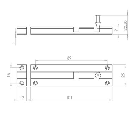 Jedo Brass Straight Barrel Bolts 102x25mm Polished Chrome - Image 2