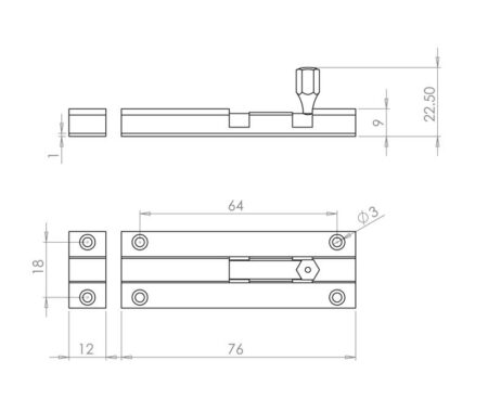 Jedo Brass Straight Barrel Bolts 75x25mm Satin Chrome - Image 2