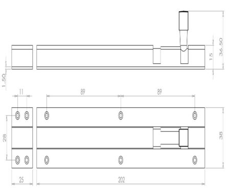 Jedo Brass Heavy Straight Barrel Bolts 200x38mm Satin Chrome - Image 2