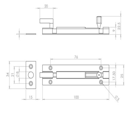Jedo Brass Necked Barrel Bolts 100x25mm Satin Chrome - Image 2