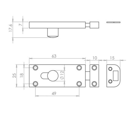 Jedo Bathroom Slide Bolts 63x25mm Satin Chrome - Image 2