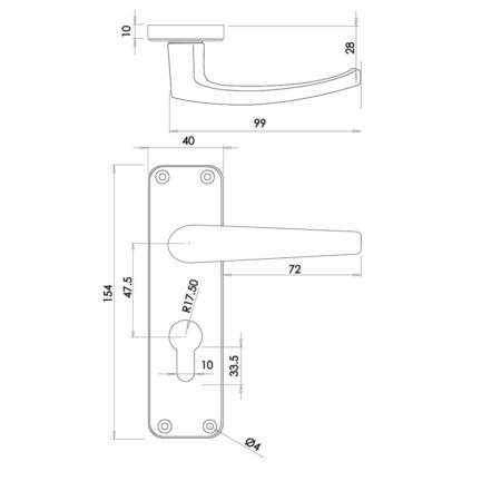 Contract Door Handle on Euro Profile Lockplate Satin Anodised Aluminium - Image 2