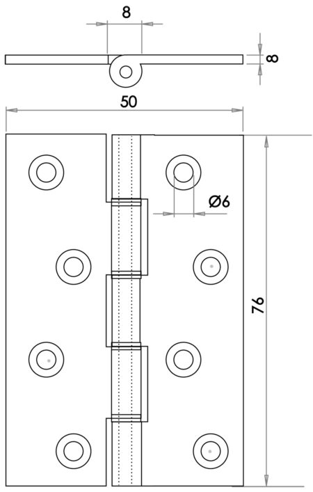 Double Phosphor Bronze Washered Hinge 76x50x3mm Polished Brass - Image 2