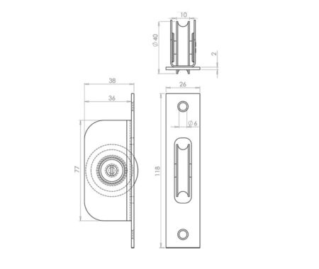 Jedo Sash Roller with Rectangular Plate 118x26mm Polished Brass - Image 2