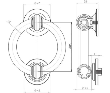 Antique Ring Door Knockers 100mm Black - Image 2