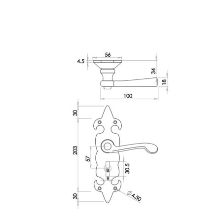 Fleur De Lys Suite Door Handle on Bathroom Plate Black - Image 2