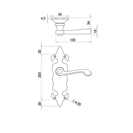 Fleur De Lys Suite Door Handle on Latchplate Black - Image 2