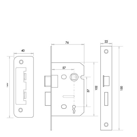 Jedo Kontrax 2 Lever Sashlocks with Square Forend & Radiused Strike Plate 76mm Black - Image 2