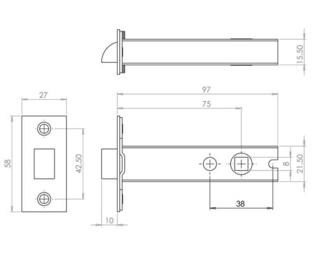 Jedo Double Sprung Tubular Latches 96mm Polished Brass / Satin Chrome - Image 2