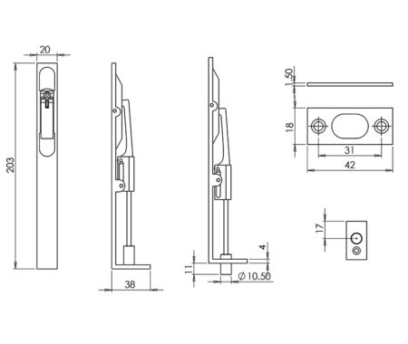 Stainless Steel Flush Bolts JMB51 Black 203mm x 20mm Square Forend - Image 2