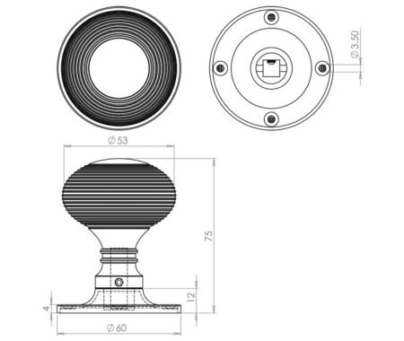 Jedo Reeded Mortice Door Knobs 53mm Satin Chrome - Image 2