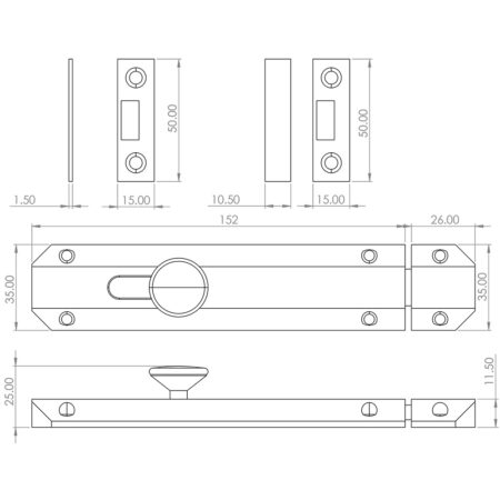Jedo Architectural Slide Door Bolts 150x35mm Satin Nickel - Image 2