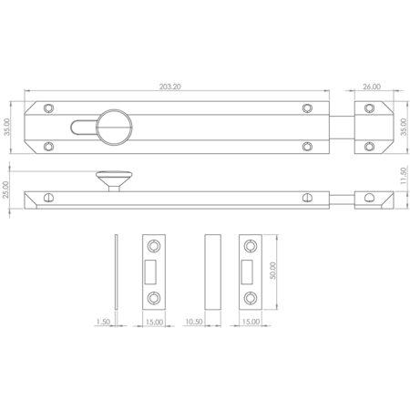 Jedo Architectural Slide Door Bolts 200x35mm Satin Nickel - Image 2