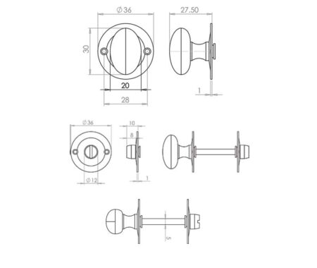 Jedo Bathroom Turn & Release for use with Deadbolts 5mm spindle Polished Chrome - Image 2