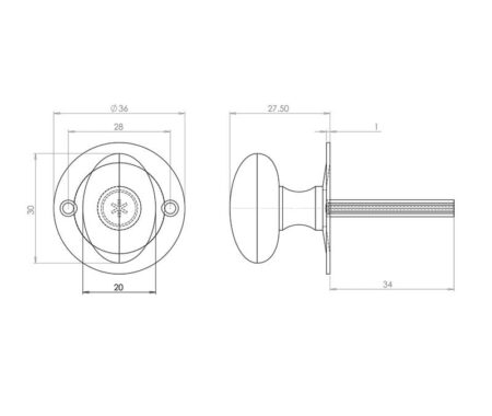 Jedo Turns for Mortice Rackbolts 50mm Polished Chrome - Image 2