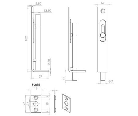 Jedo Brass Slide Action Flushbolts 102x16mm Polished Brass - Image 2
