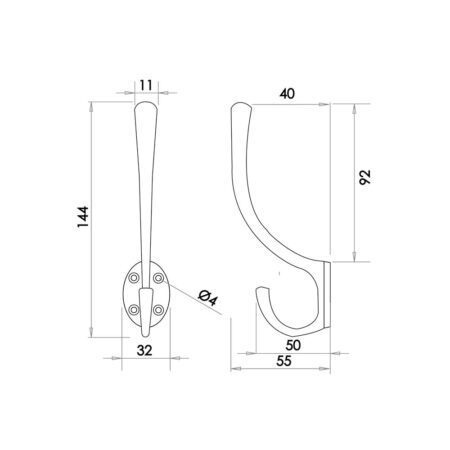 Jedo Solid Brass Hat & Coat Hook 142mm Polished Brass - Image 2