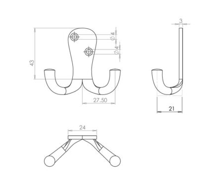 Jedo Double Robe Hooks 53mm Antique Brass - Image 2