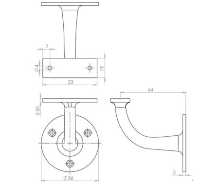 Jedo Solid Brass Handrail Brackets 64mm Satin Chrome - Image 2